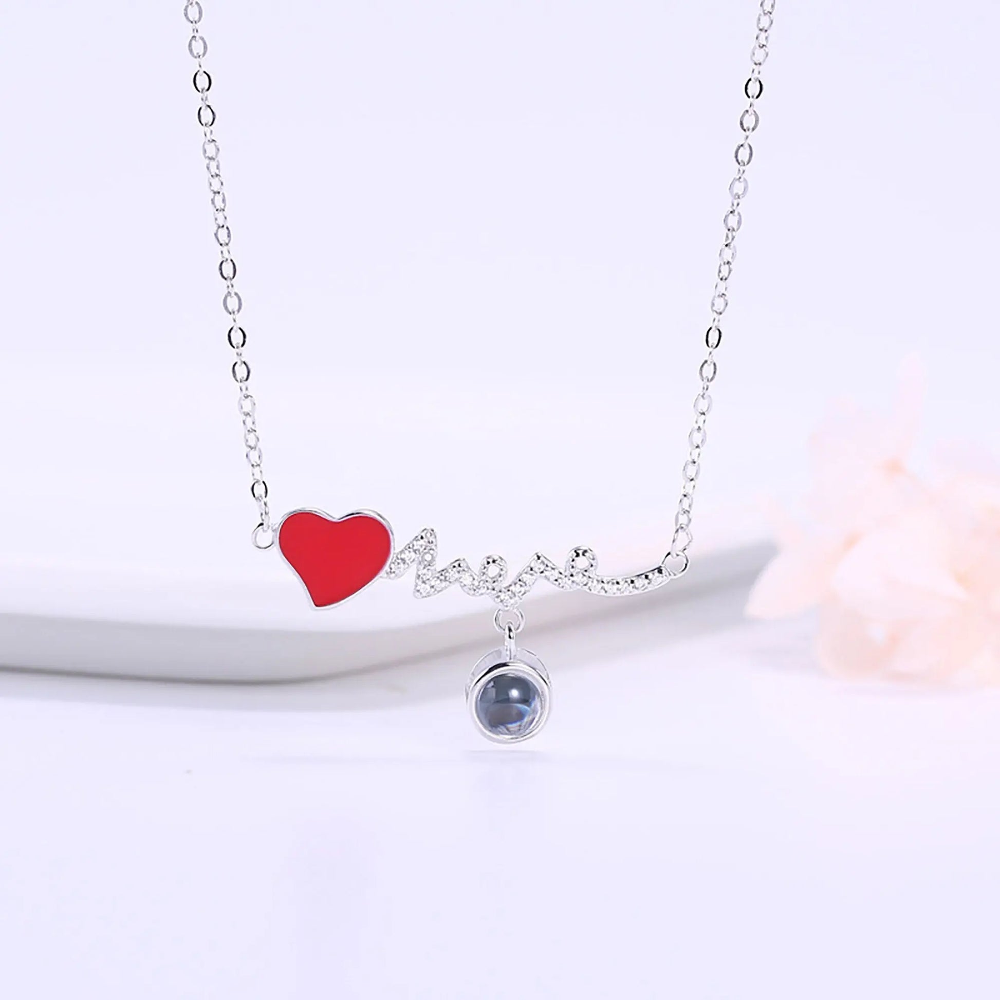 Customized Photo Name Red Heartbeat Necklace Personalized Crystal Projection Pendant nowadaysfashion