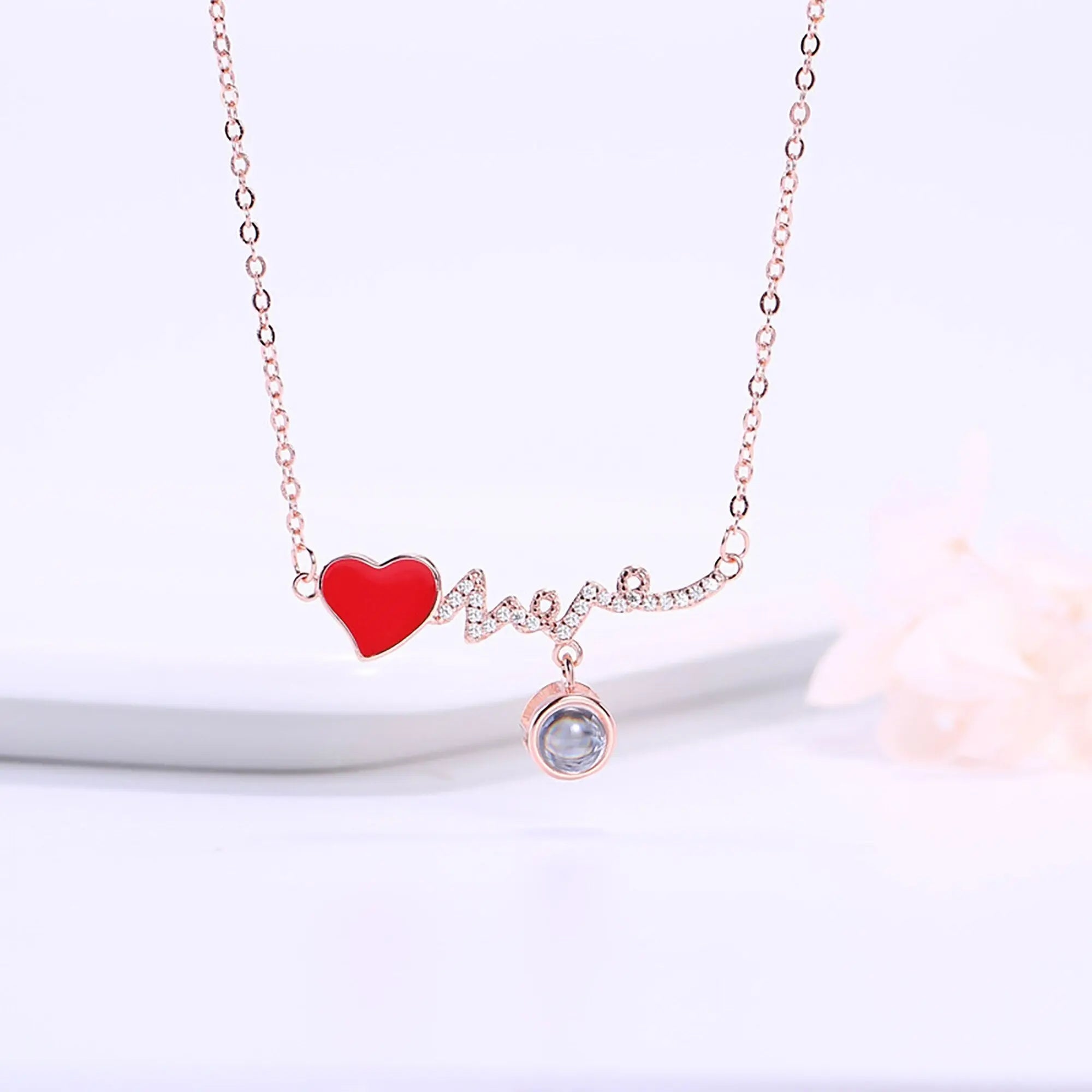 Customized Photo Name Red Heartbeat Necklace Personalized Crystal Projection Pendant nowadaysfashion