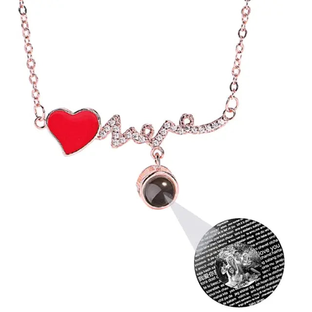 Customized Photo Name Red Heartbeat Necklace Personalized Crystal Projection Pendant nowadaysfashion