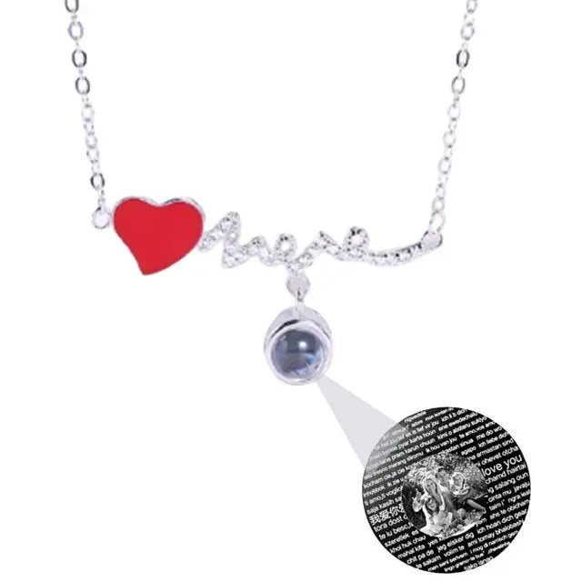 Customized Photo Name Red Heartbeat Necklace Personalized Crystal Projection Pendant nowadaysfashion