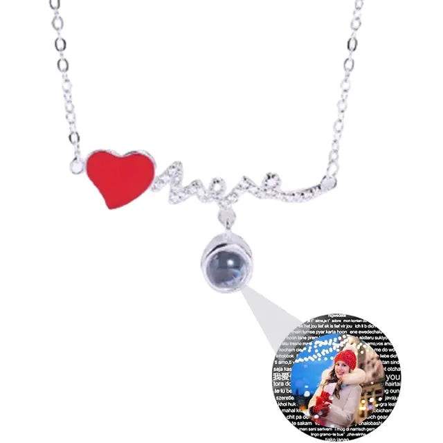 Customized Photo Name Red Heartbeat Necklace Personalized Crystal Projection Pendant nowadaysfashion