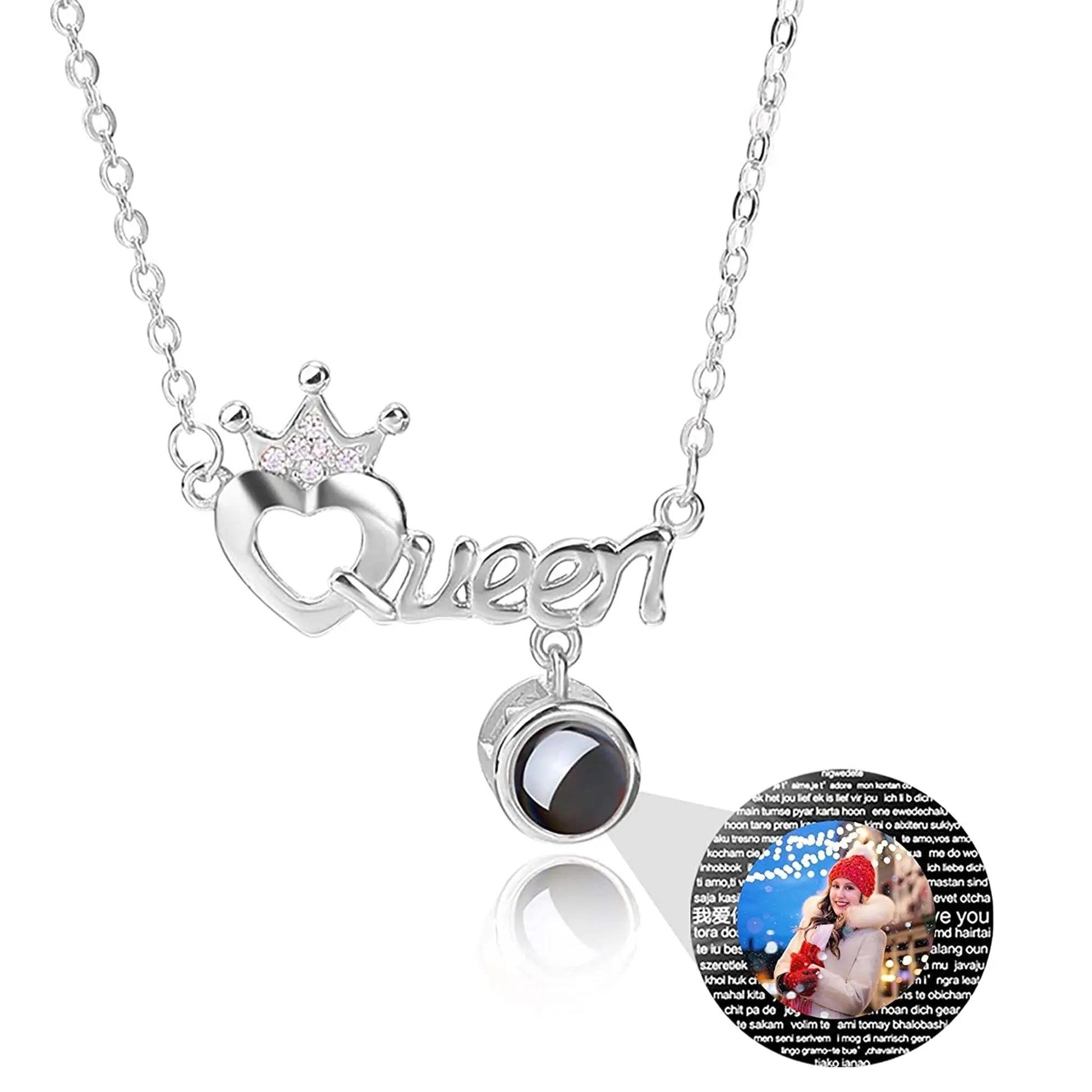 Projection Necklace Custom Photo Name Queen Crown Heart Pendant Personalized DIY - Blade & Thread