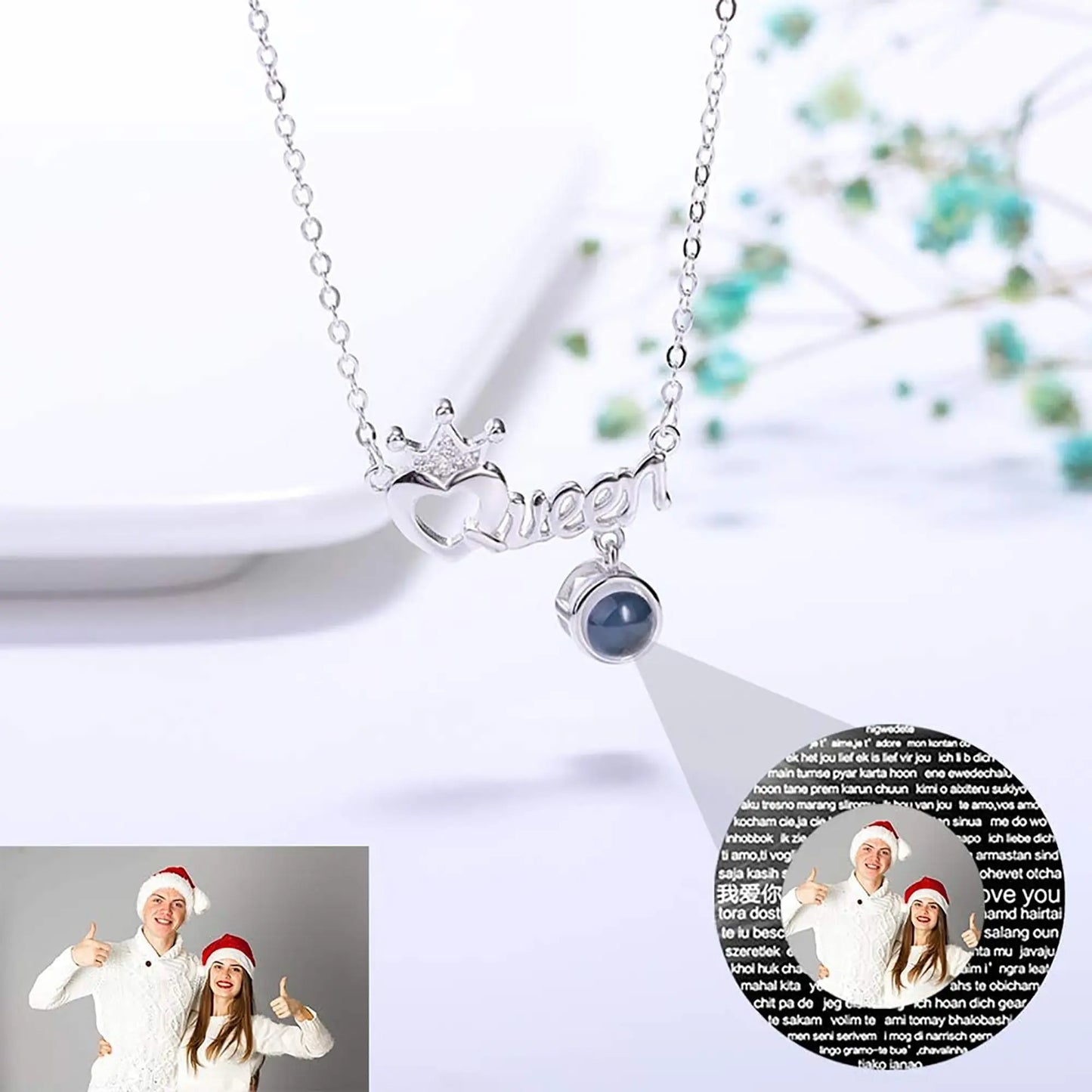 Projection Necklace Custom Photo Name Queen Crown Heart Pendant Personalized DIY - Blade & Thread