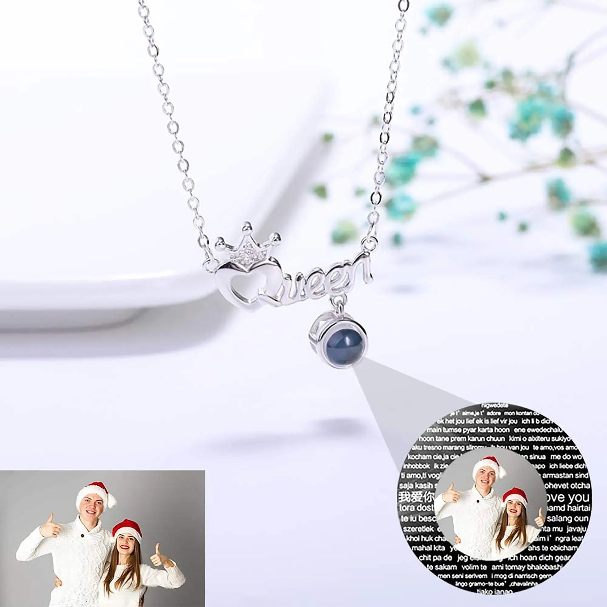Projection Necklace Custom Photo Name Queen Crown Heart Pendant Personalized DIY - Blade & Thread