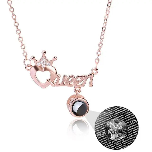 Projection Necklace Custom Photo Name Queen Crown Heart Pendant Personalized DIY - Blade & Thread