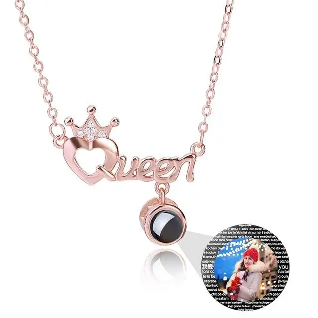 Projection Necklace Custom Photo Name Queen Crown Heart Pendant Personalized DIY - Blade & Thread