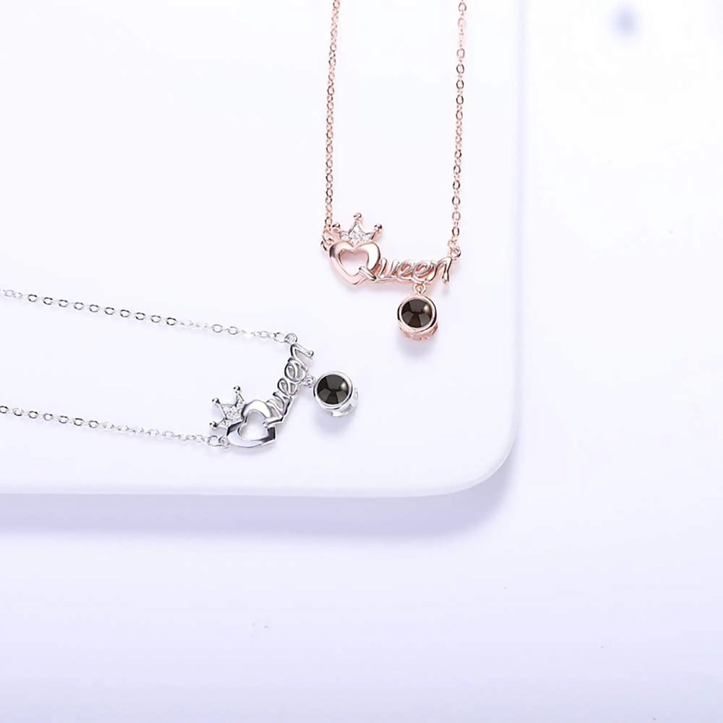 Projection Necklace Custom Photo Name Queen Crown Heart Pendant Personalized DIY - Blade & Thread