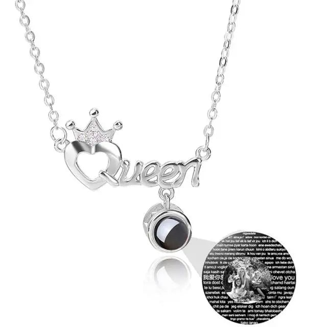 Projection Necklace Custom Photo Name Queen Crown Heart Pendant Personalized DIY - Blade & Thread