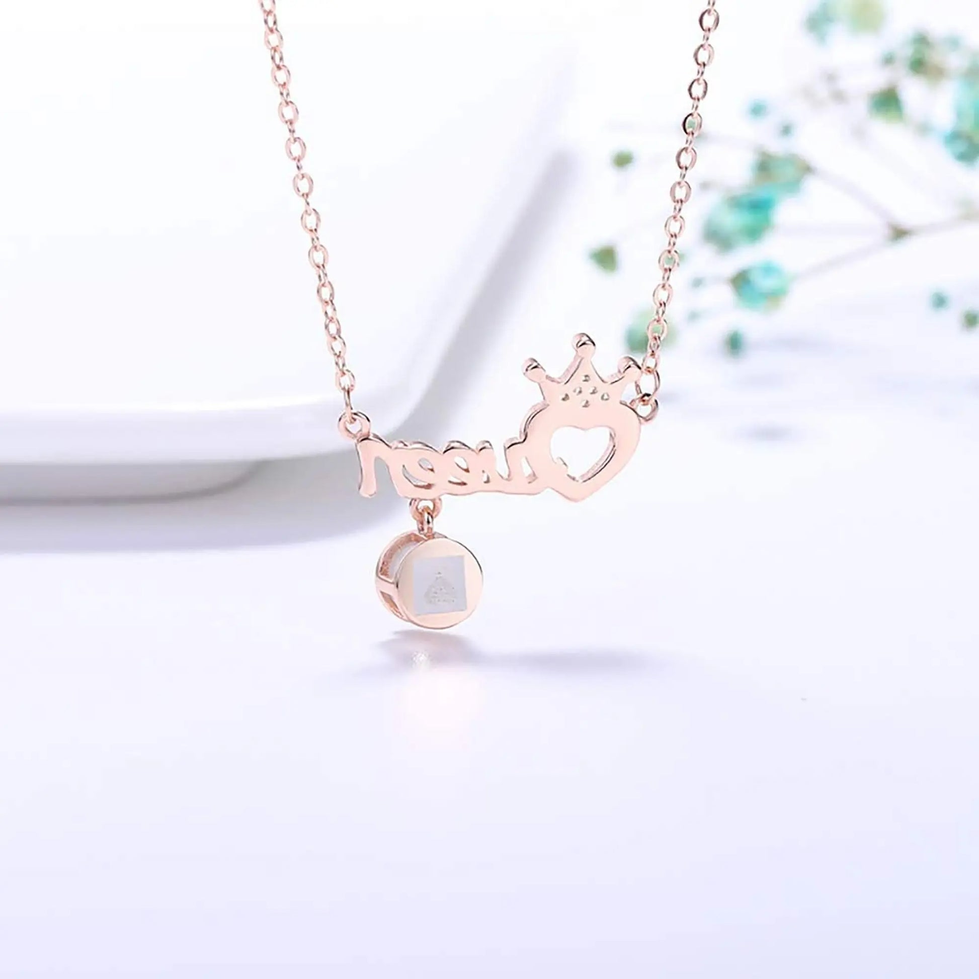 Projection Necklace Custom Photo Name Queen Crown Heart Pendant Personalized DIY - Blade & Thread