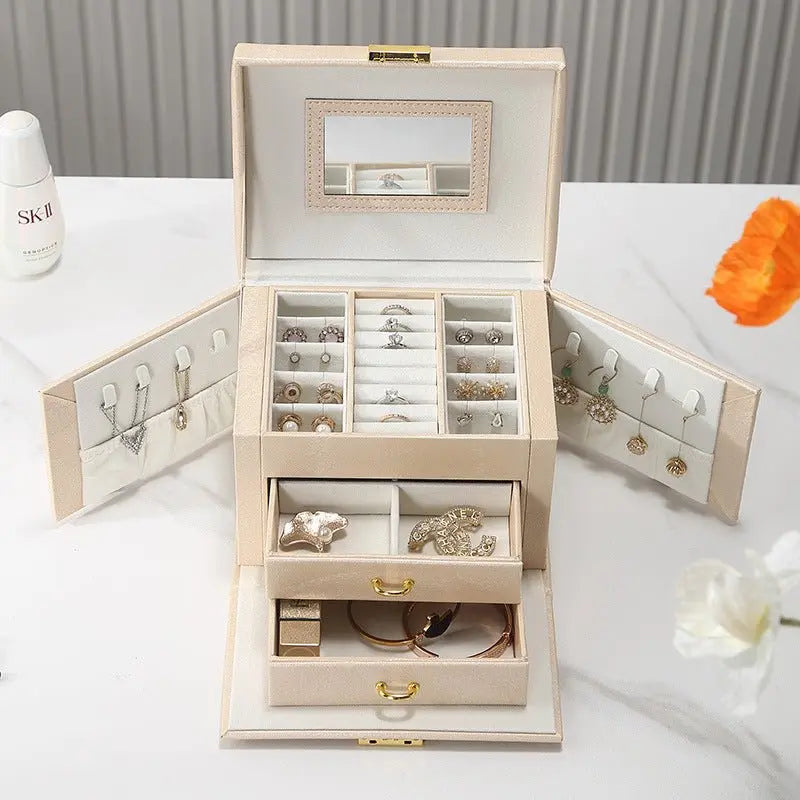 PU leather dustproof large capacity drawer jewelry box - Blade & Thread