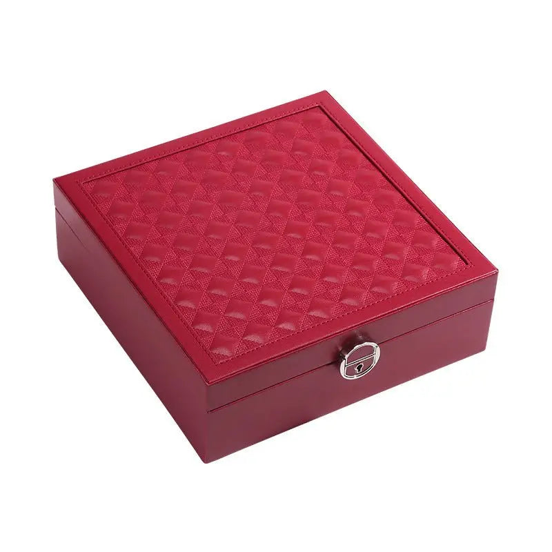 PU leather lockable mirror three-layer single-layer jewelry box - Blade & Thread