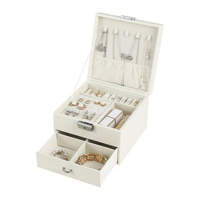 PU leather simple lock drawer table jewelry armoire - Blade & Thread