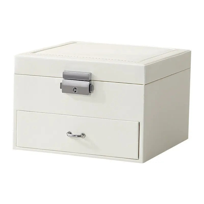 PU leather simple lock drawer table jewelry armoire - Blade & Thread