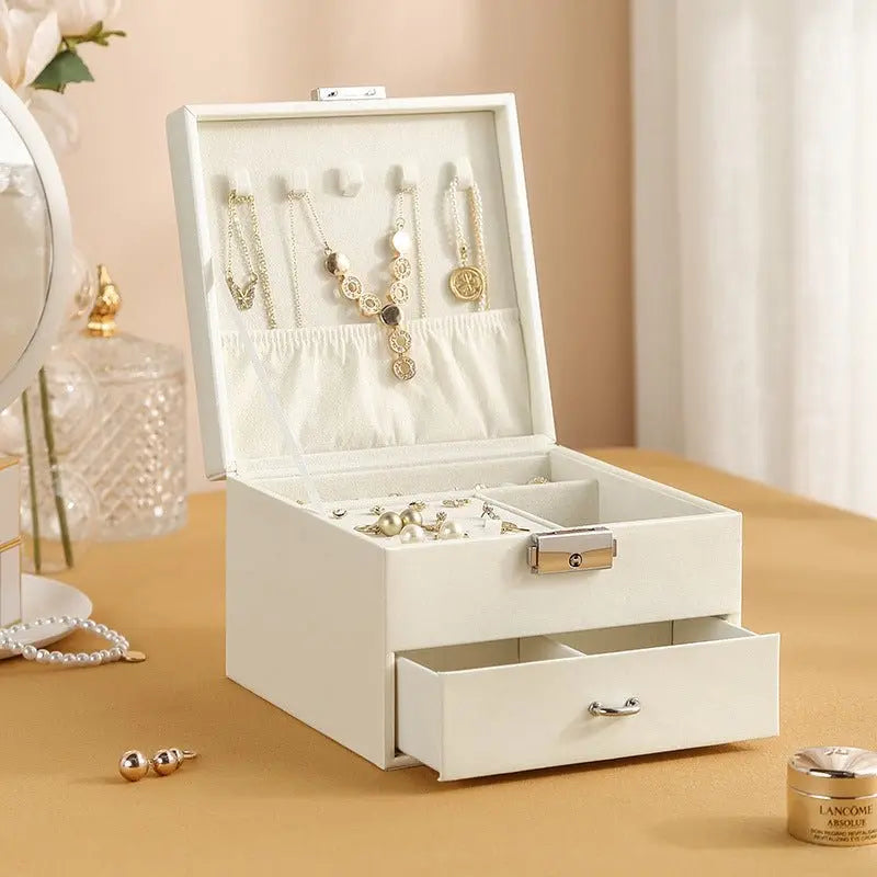 PU leather simple lock drawer table jewelry armoire - Blade & Thread