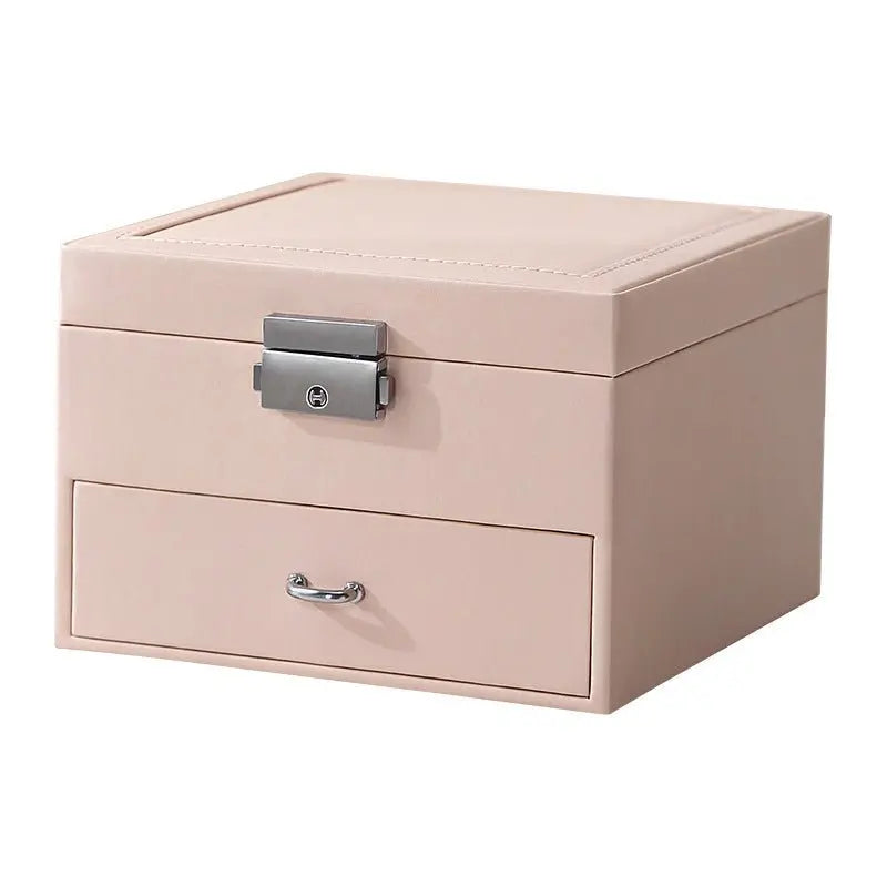 PU leather simple lock drawer table jewelry armoire - Blade & Thread