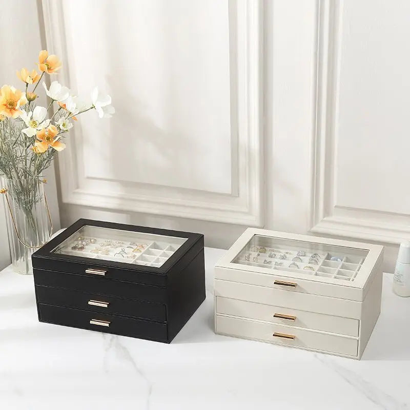PU leather window multi-layer drawer-style jewelry box - Blade & Thread