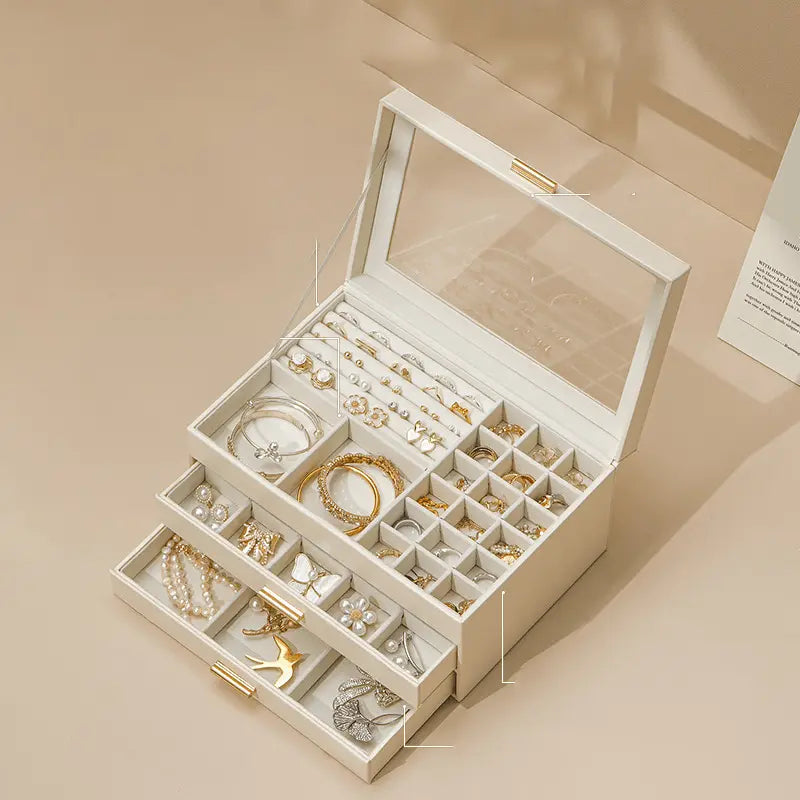 PU leather window multi-layer drawer-style jewelry box - Blade & Thread
