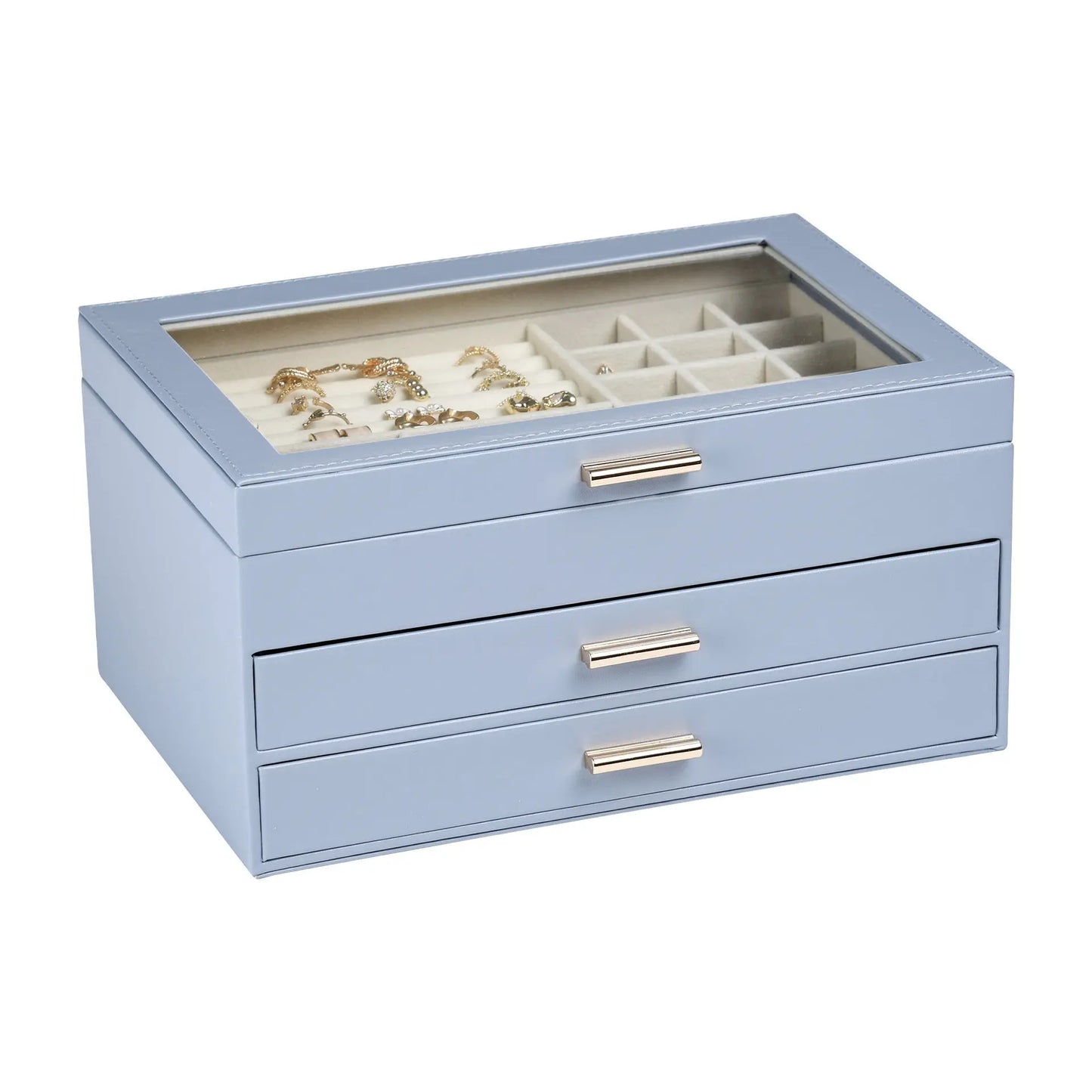 PU leather window multi-layer drawer-style jewelry box - Blade & Thread