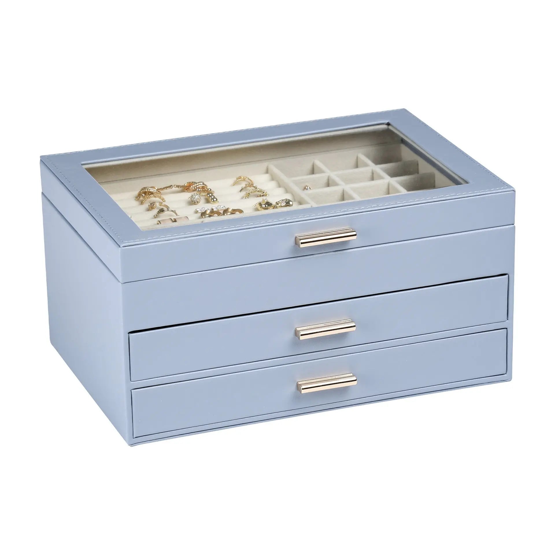 PU leather window multi-layer drawer-style jewelry box - Blade & Thread