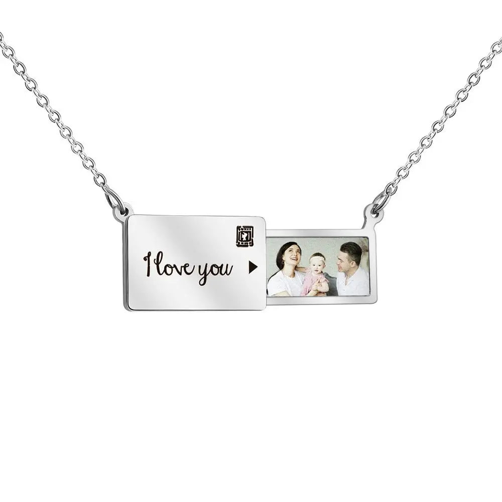 Pull-Out Envelope Necklace Personalized Engraved Photo Locket Unique Pendant - Blade & Thread
