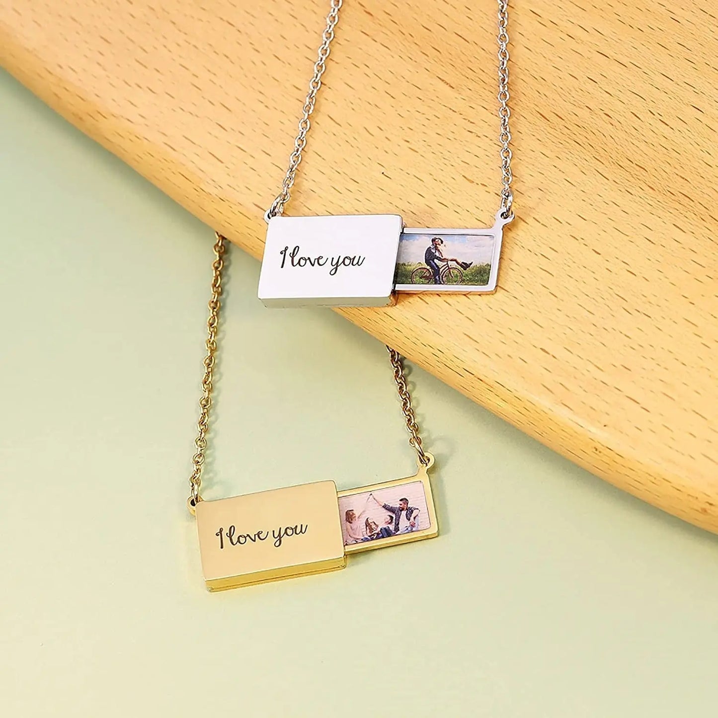Pull-Out Envelope Necklace Personalized Engraved Photo Locket Unique Pendant - Blade & Thread