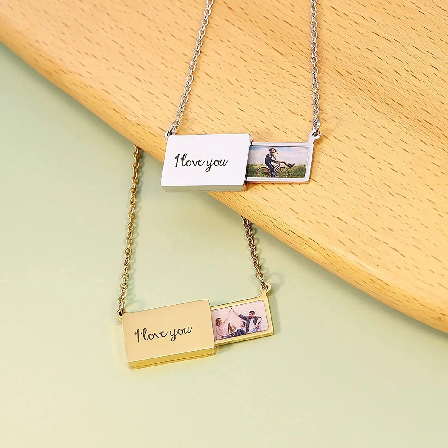 Pull-Out Envelope Necklace Personalized Engraved Photo Locket Unique Pendant - Blade & Thread