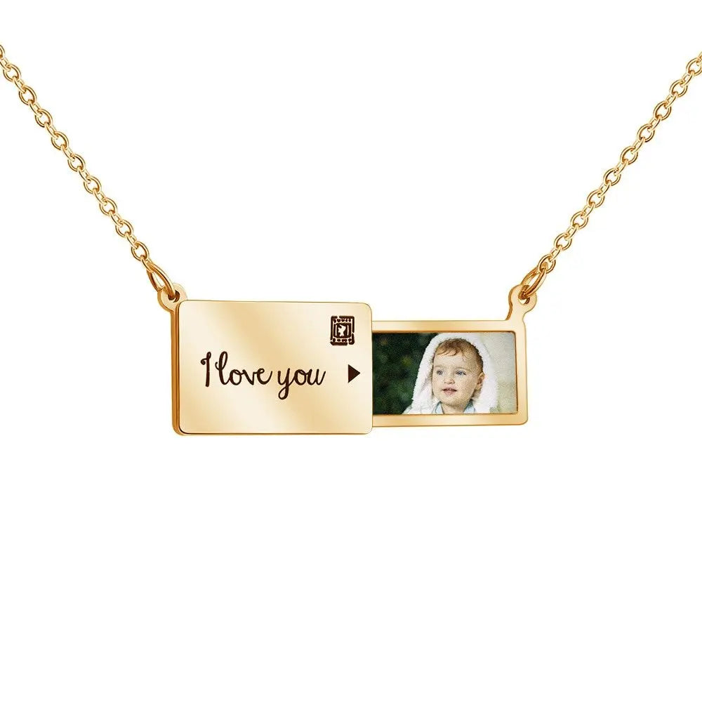 Pull-Out Envelope Necklace Personalized Engraved Photo Locket Unique Pendant - Blade & Thread
