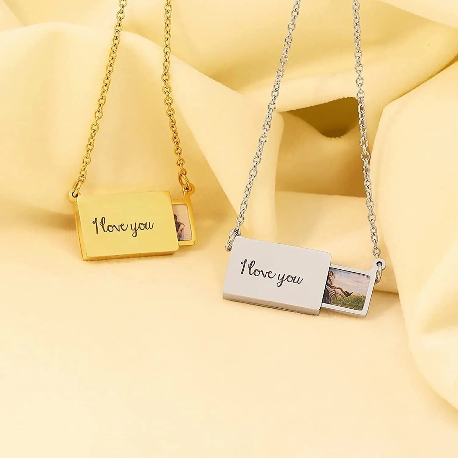 Pull-Out Envelope Necklace Personalized Engraved Photo Locket Unique Pendant - Blade & Thread