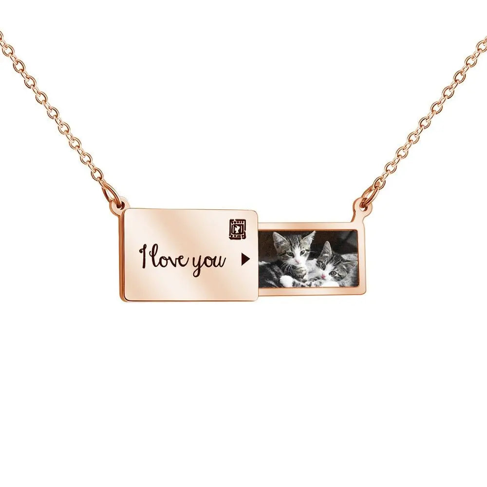 Pull-Out Envelope Necklace Personalized Engraved Photo Locket Unique Pendant - Blade & Thread