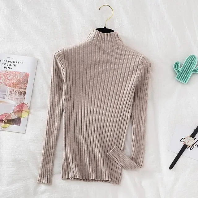 Pullover Ribbed Knitted Sweater Autumn Winter Clothes Women 2021 High Neck Long Sleeve - Blade & Thread