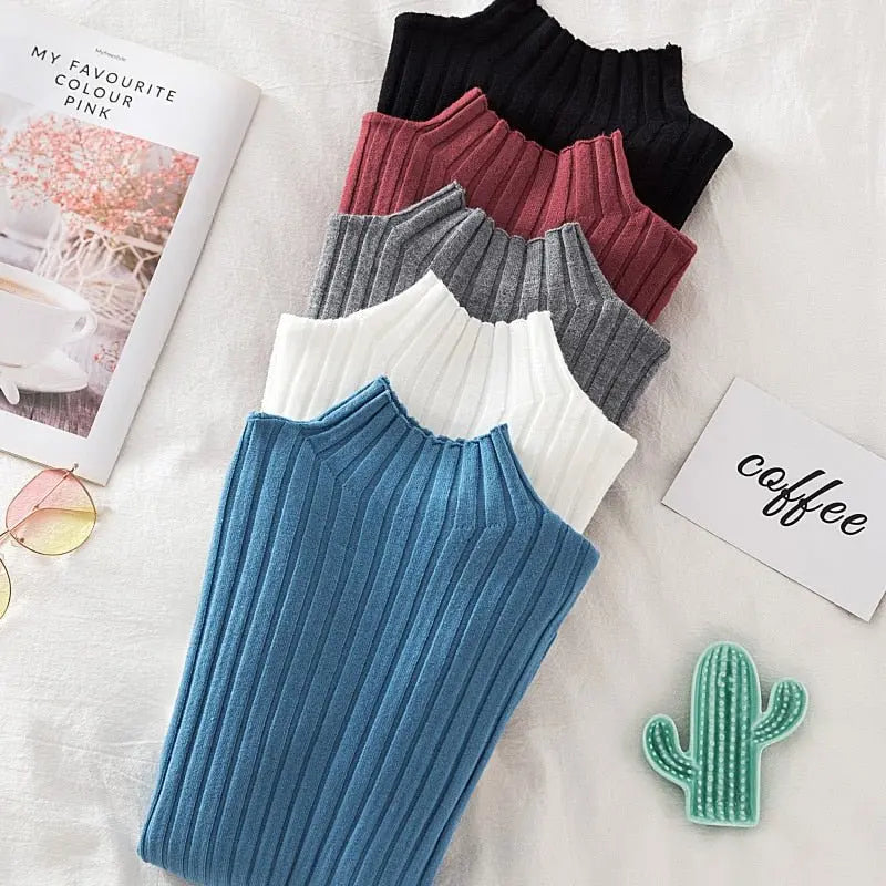 Pullover Ribbed Knitted Sweater Autumn Winter Clothes Women 2021 High Neck Long Sleeve - Blade & Thread