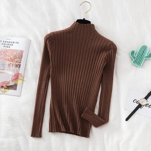 Pullover Ribbed Knitted Sweater Autumn Winter Clothes Women 2021 High Neck Long Sleeve - Blade & Thread