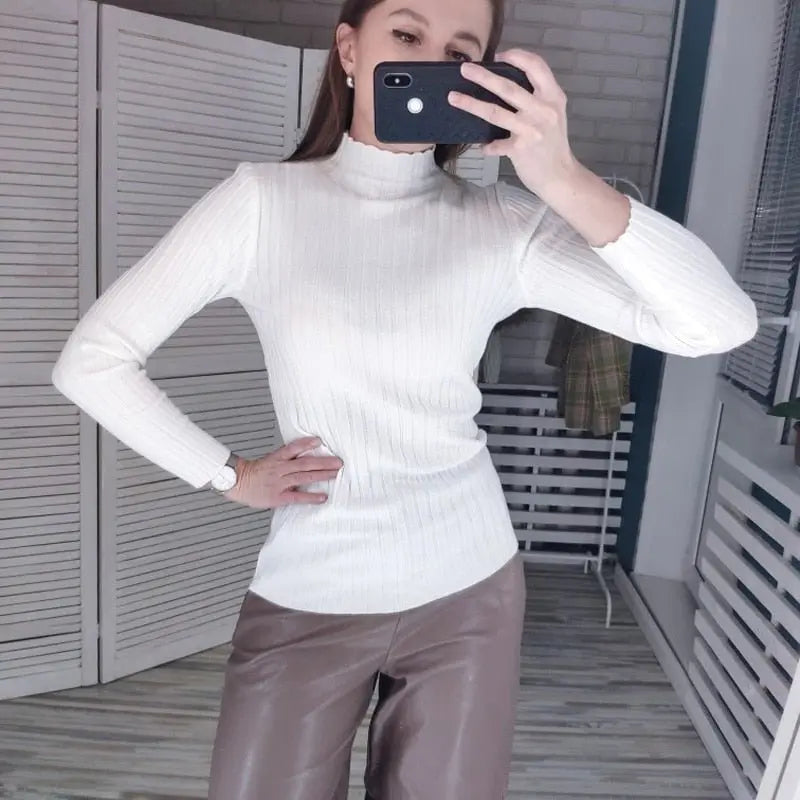 Pullover Ribbed Knitted Sweater Autumn Winter Clothes Women 2021 High Neck Long Sleeve - Blade & Thread