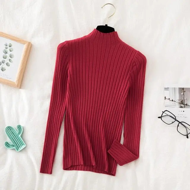 Pullover Ribbed Knitted Sweater Autumn Winter Clothes Women 2021 High Neck Long Sleeve - Blade & Thread