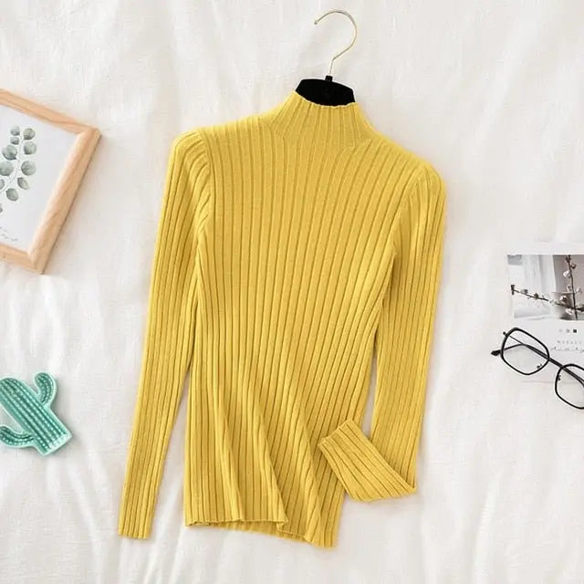 Pullover Ribbed Knitted Sweater Autumn Winter Clothes Women 2021 High Neck Long Sleeve - Blade & Thread
