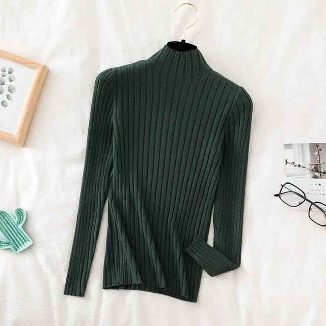 Pullover Ribbed Knitted Sweater Autumn Winter Clothes Women 2021 High Neck Long Sleeve - Blade & Thread