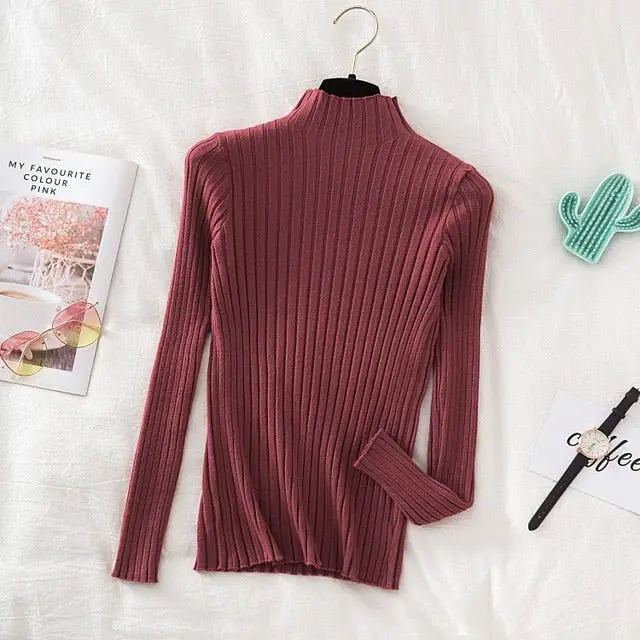 Pullover Ribbed Knitted Sweater Autumn Winter Clothes Women 2021 High Neck Long Sleeve - Blade & Thread