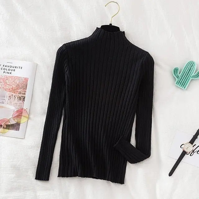 Pullover Ribbed Knitted Sweater Autumn Winter Clothes Women 2021 High Neck Long Sleeve - Blade & Thread