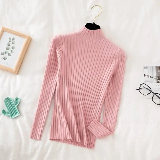 Pullover Ribbed Knitted Sweater Autumn Winter Clothes Women 2021 High Neck Long Sleeve - Blade & Thread