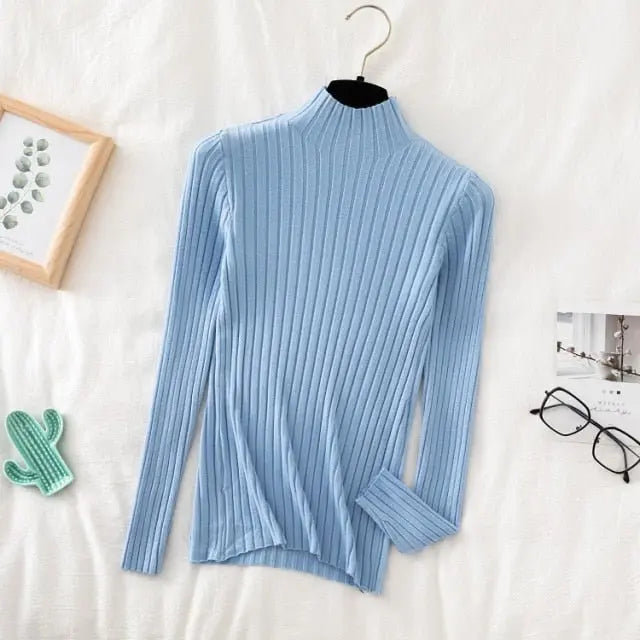 Pullover Ribbed Knitted Sweater Autumn Winter Clothes Women 2021 High Neck Long Sleeve - Blade & Thread