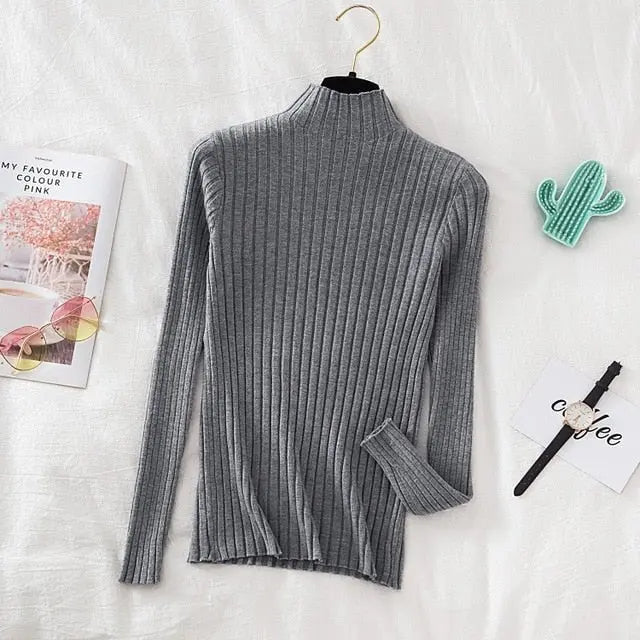 Pullover Ribbed Knitted Sweater Autumn Winter Clothes Women 2021 High Neck Long Sleeve - Blade & Thread