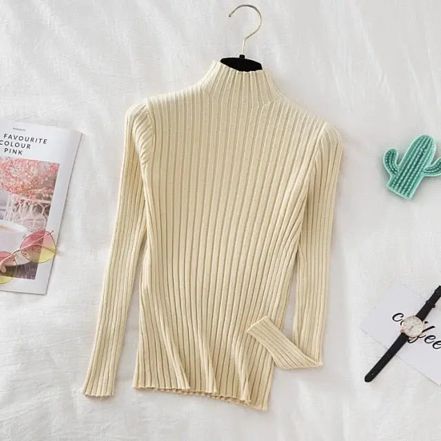 Pullover Ribbed Knitted Sweater Autumn Winter Clothes Women 2021 High Neck Long Sleeve - Blade & Thread