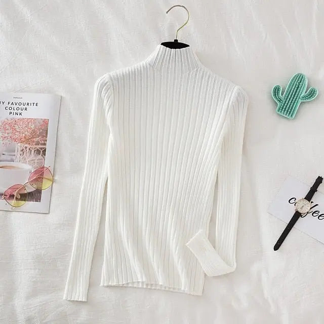 Pullover Ribbed Knitted Sweater Autumn Winter Clothes Women 2021 High Neck Long Sleeve - Blade & Thread