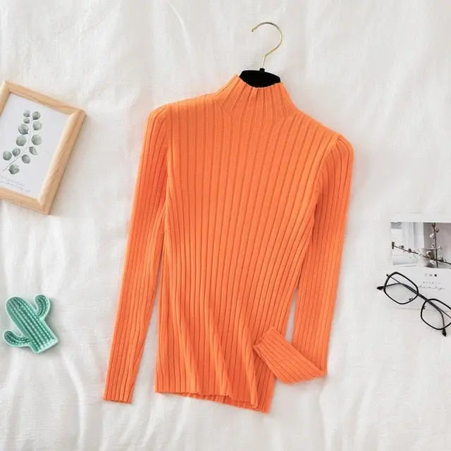 Pullover Ribbed Knitted Sweater Autumn Winter Clothes Women 2021 High Neck Long Sleeve - Blade & Thread