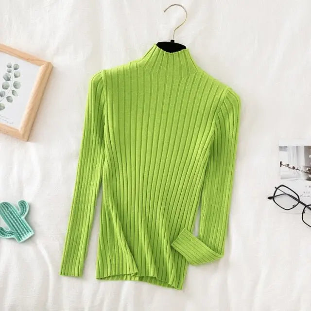 Pullover Ribbed Knitted Sweater Autumn Winter Clothes Women 2021 High Neck Long Sleeve - Blade & Thread