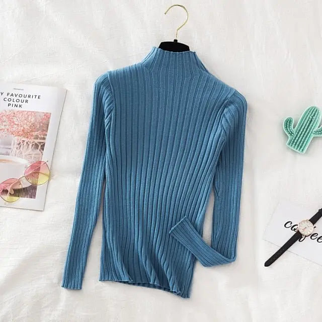Pullover Ribbed Knitted Sweater Autumn Winter Clothes Women 2021 High Neck Long Sleeve - Blade & Thread
