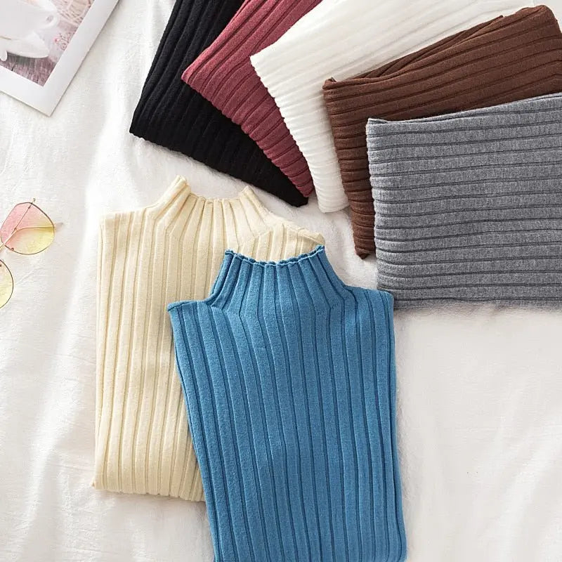 Pullover Ribbed Knitted Sweater Autumn Winter Clothes Women 2021 High Neck Long Sleeve - Blade & Thread