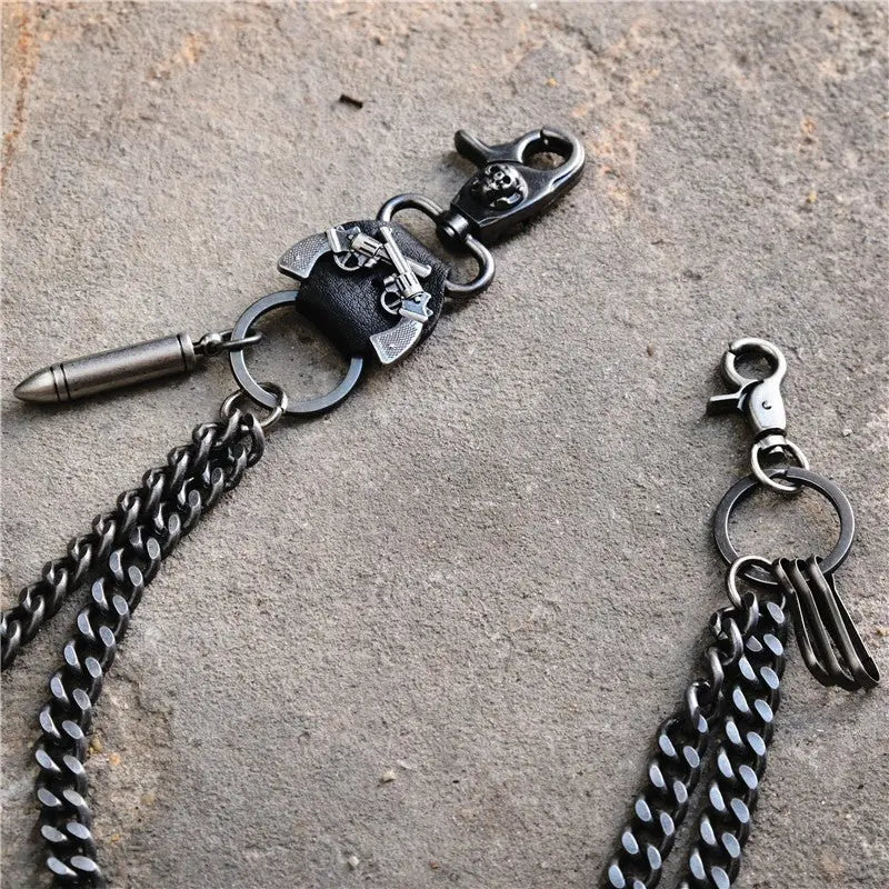 Punk double gun bullet pendant cowhide metal thick trouser chain - Blade & Thread