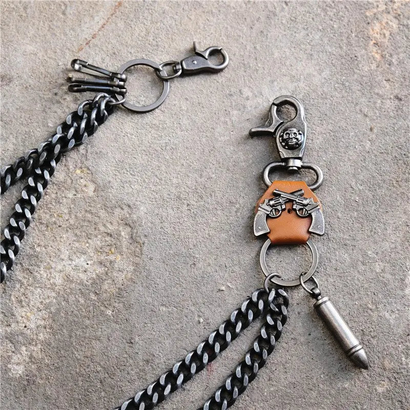 Punk double gun bullet pendant cowhide metal thick trouser chain - Blade & Thread