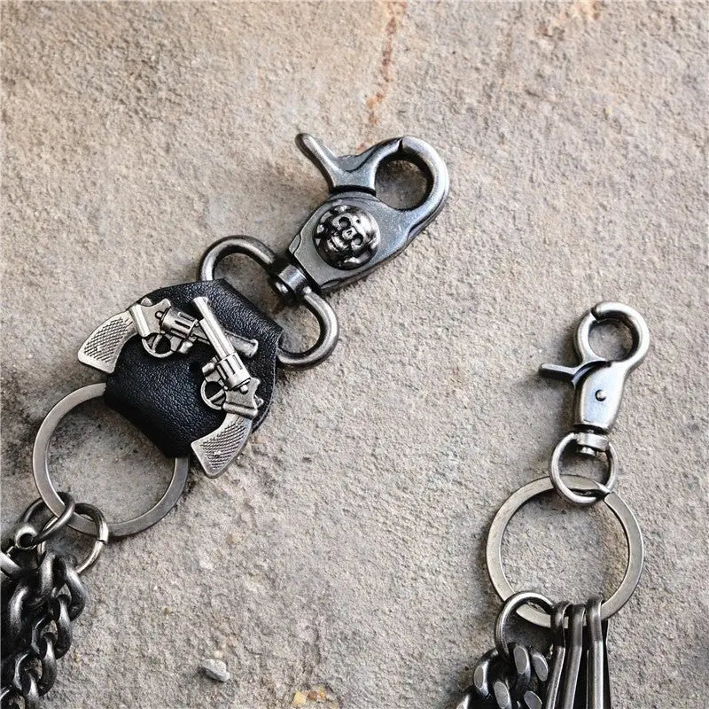 Punk double gun bullet pendant cowhide metal thick trouser chain - Blade & Thread